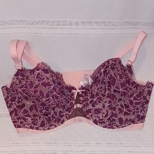 NWOT Elegant Lace Unlined Demi Women's Bra - Pink and Burgandy